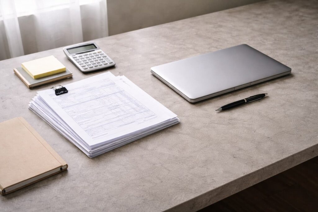 RSU確定申告の作業を終え整理された机の様子
