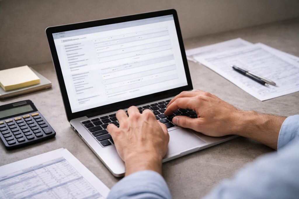 パソコンでe-Tax入力作業を行う手元の様子
